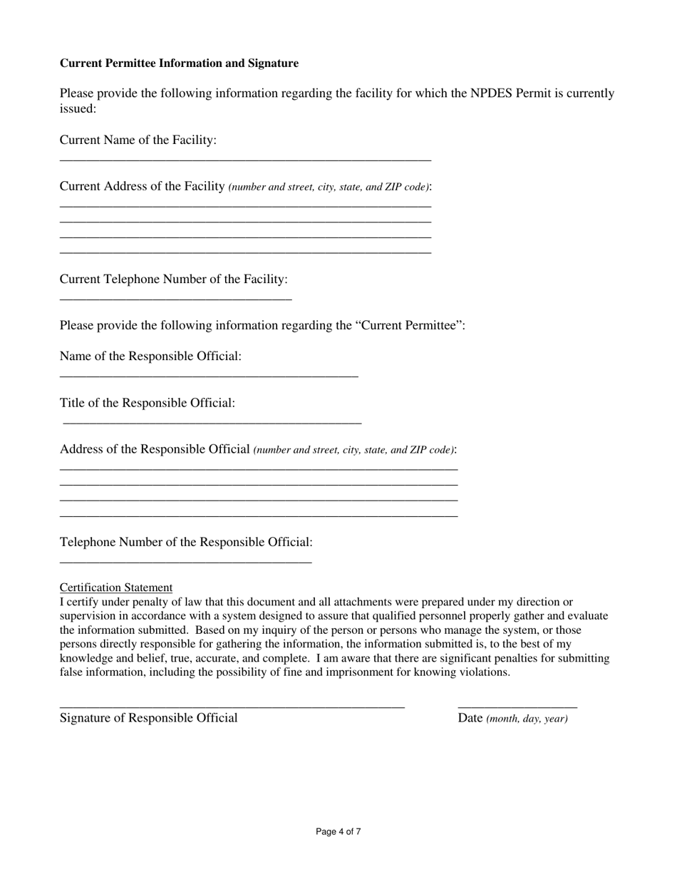 State Form 53920 Late Notification of Transfers of Ownership Request for Npdes Permit - Indiana, Page 4