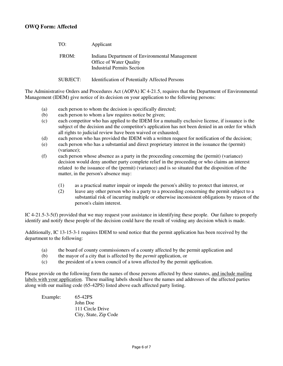 State Form 53920 Late Notification of Transfers of Ownership Request for Npdes Permit - Indiana, Page 6