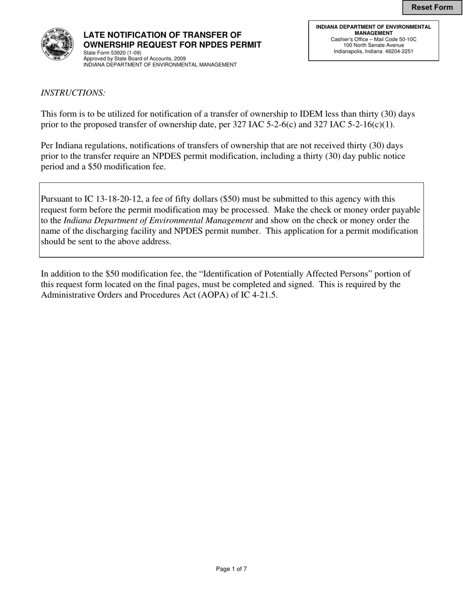 State Form 53920 Fill Out, Sign Online and Download Fillable PDF