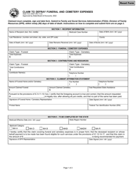 State Form 35937 Claim to Defray Funeral and Cemetery Expenses - Indiana