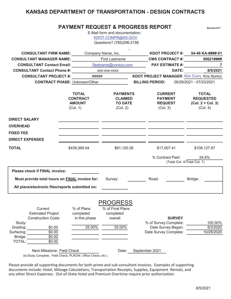 Sample Payment Request  Progress Report - Kansas, Page 1