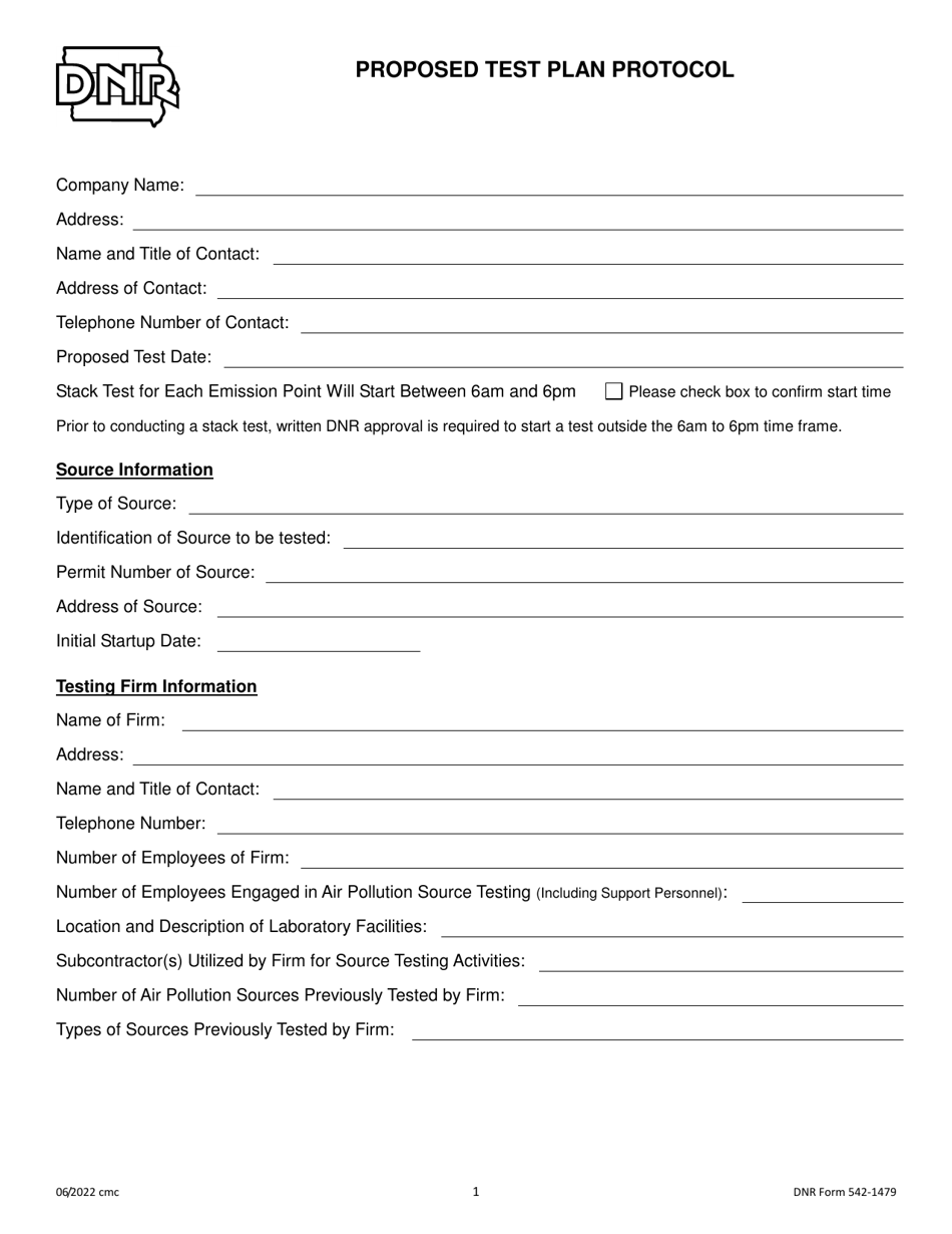 DNR Form 542-1479 Proposed Test Plan Protocol - Iowa, Page 1