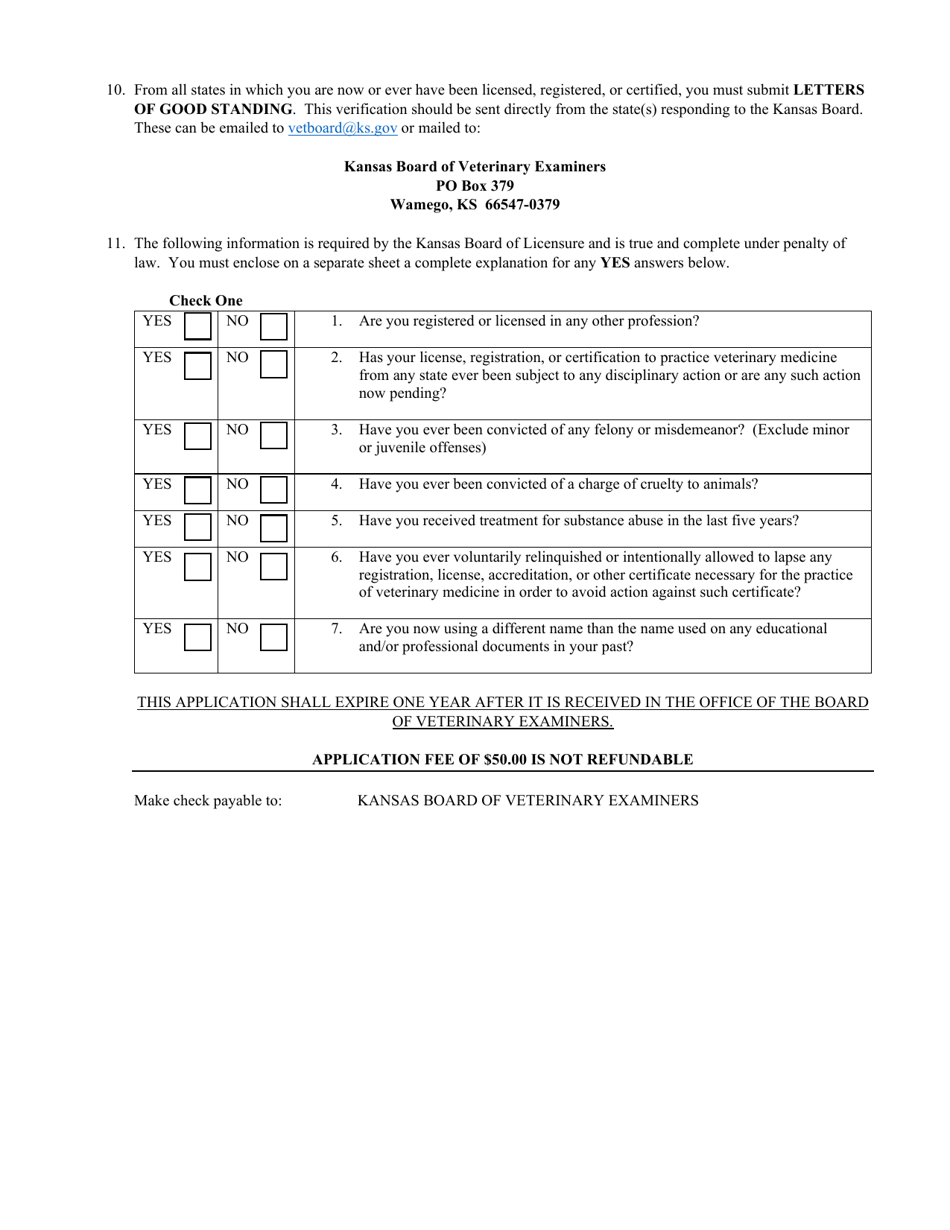 Kansas Veterinary Technician Registration Application - Kansas, Page 3