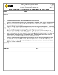Document preview: Form TC58-47 Surplus Property - Notification of Environmental Conditions - Kentucky