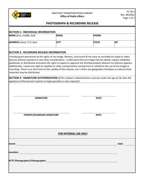 Form TC16-3  Printable Pdf
