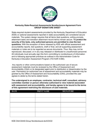 Document preview: Kentucky State-Required Assessments Nondisclosure Agreement Form - Group Signature Sheet - Kentucky