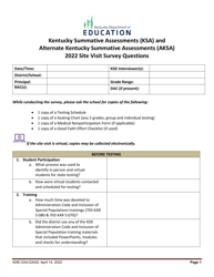 Kentucky Summative Assessments (Ksa) and Alternate Kentucky Summative Assessments (Aksa) Site Visit Survey Questions - Kentucky