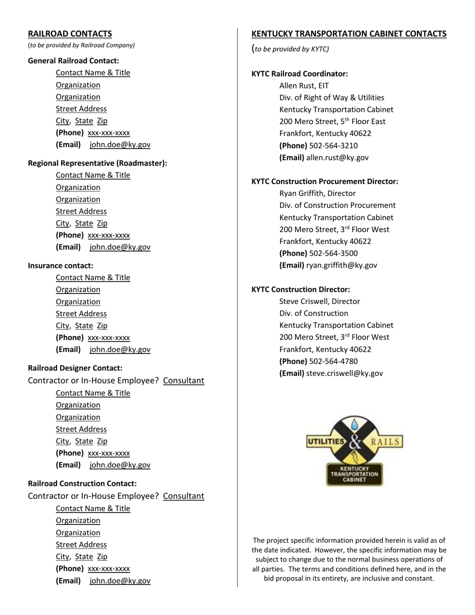 Form TC69-011 Summary for Kytc Projects That Involve a Railroad - Kentucky, Page 2