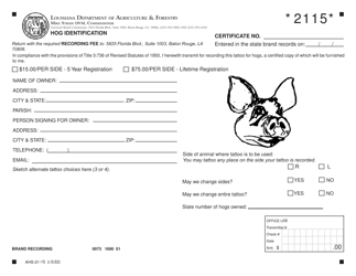 Form AHS-21-15 Hog Identification - Louisiana