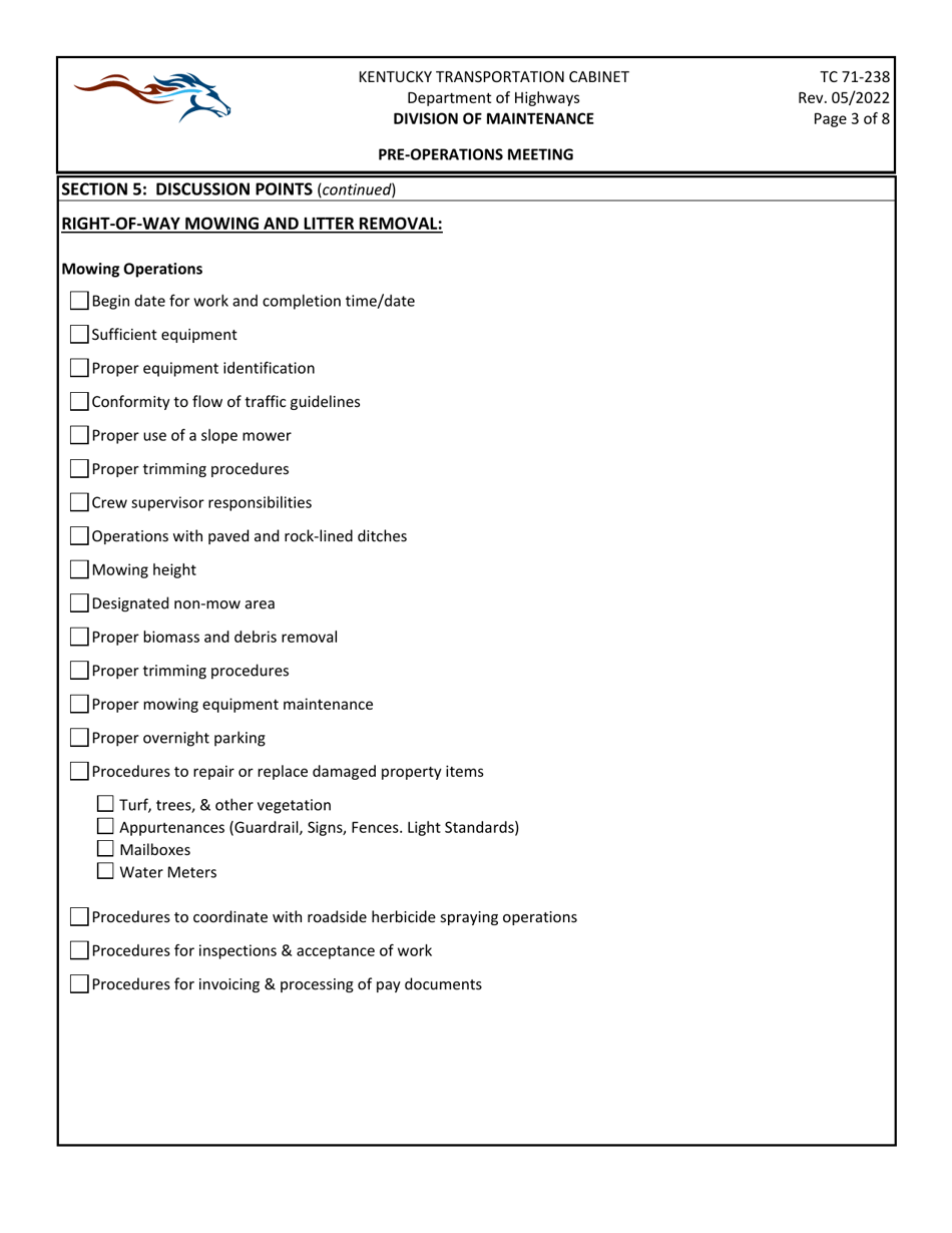 Form TC71-238 pre-Operations Meeting - Kentucky, Page 3