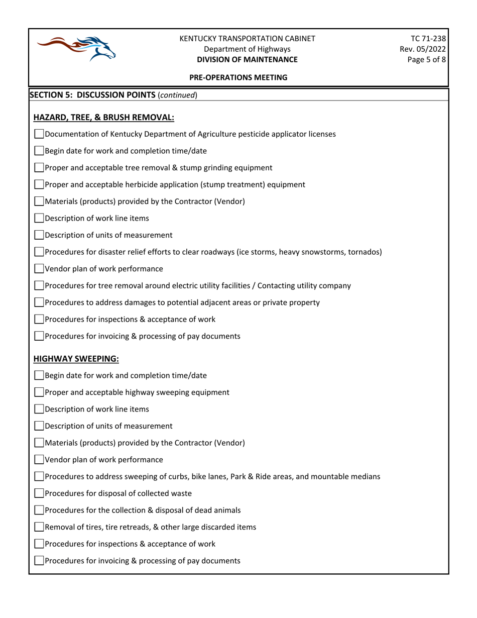Form TC71-238 pre-Operations Meeting - Kentucky, Page 5