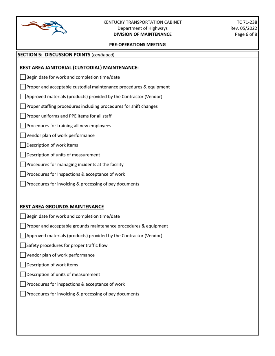 Form TC71-238 pre-Operations Meeting - Kentucky, Page 6