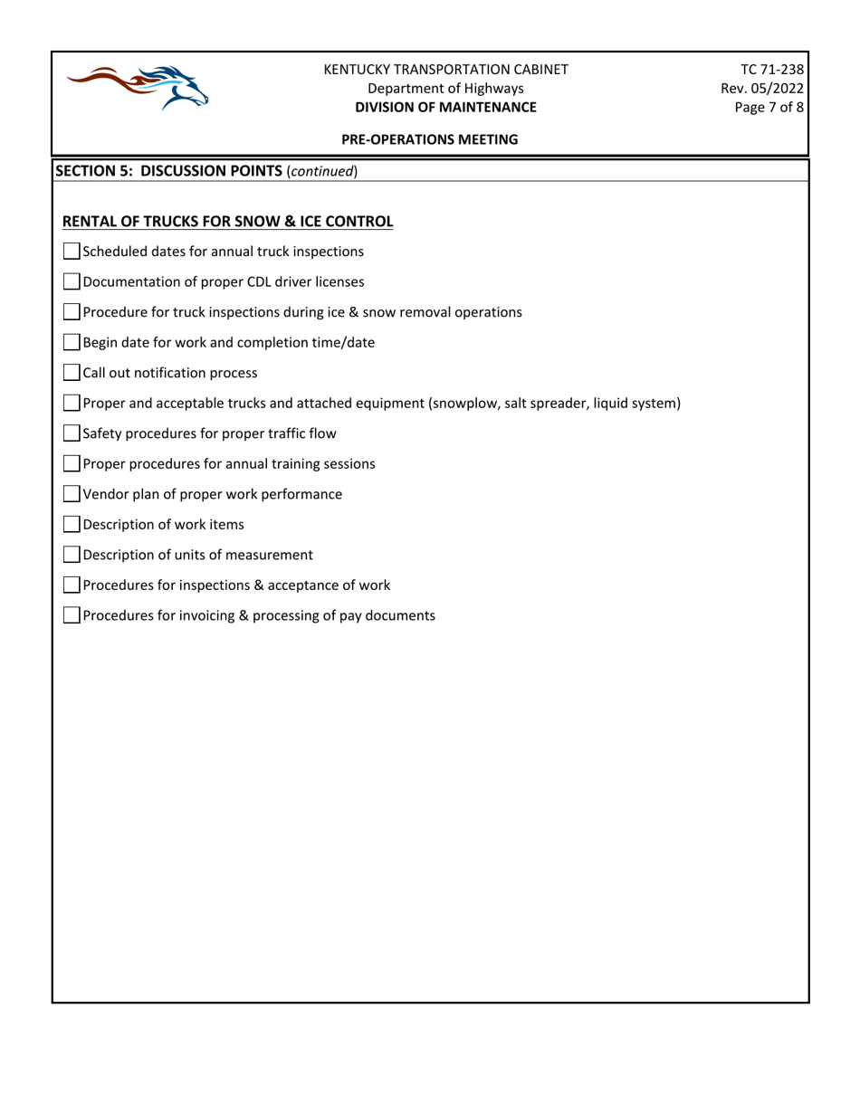 Form TC71-238 pre-Operations Meeting - Kentucky, Page 7
