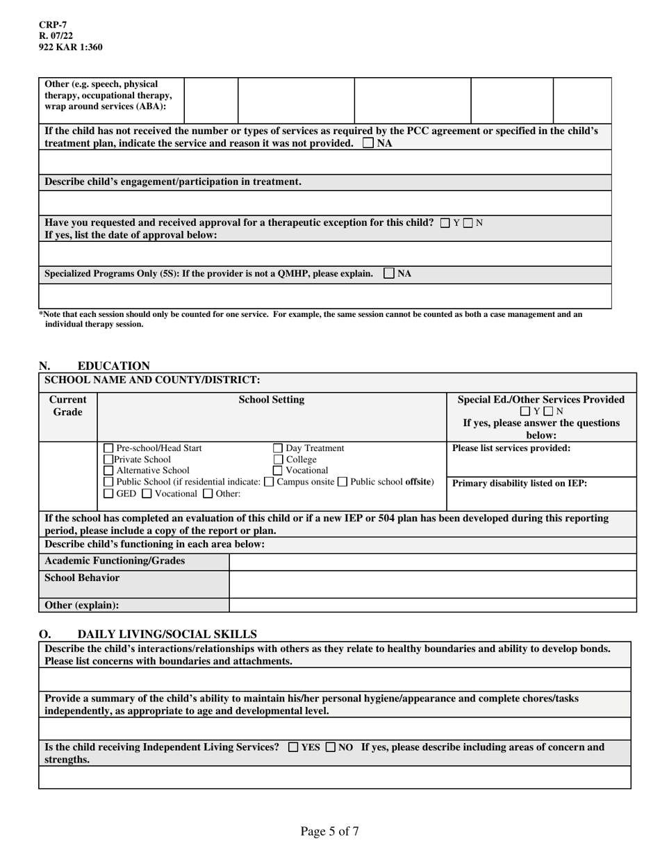 Form CRP-7 Application for Level of Care Payment (ALP) - Childrens Review Program (Crp) - Kentucky, Page 5