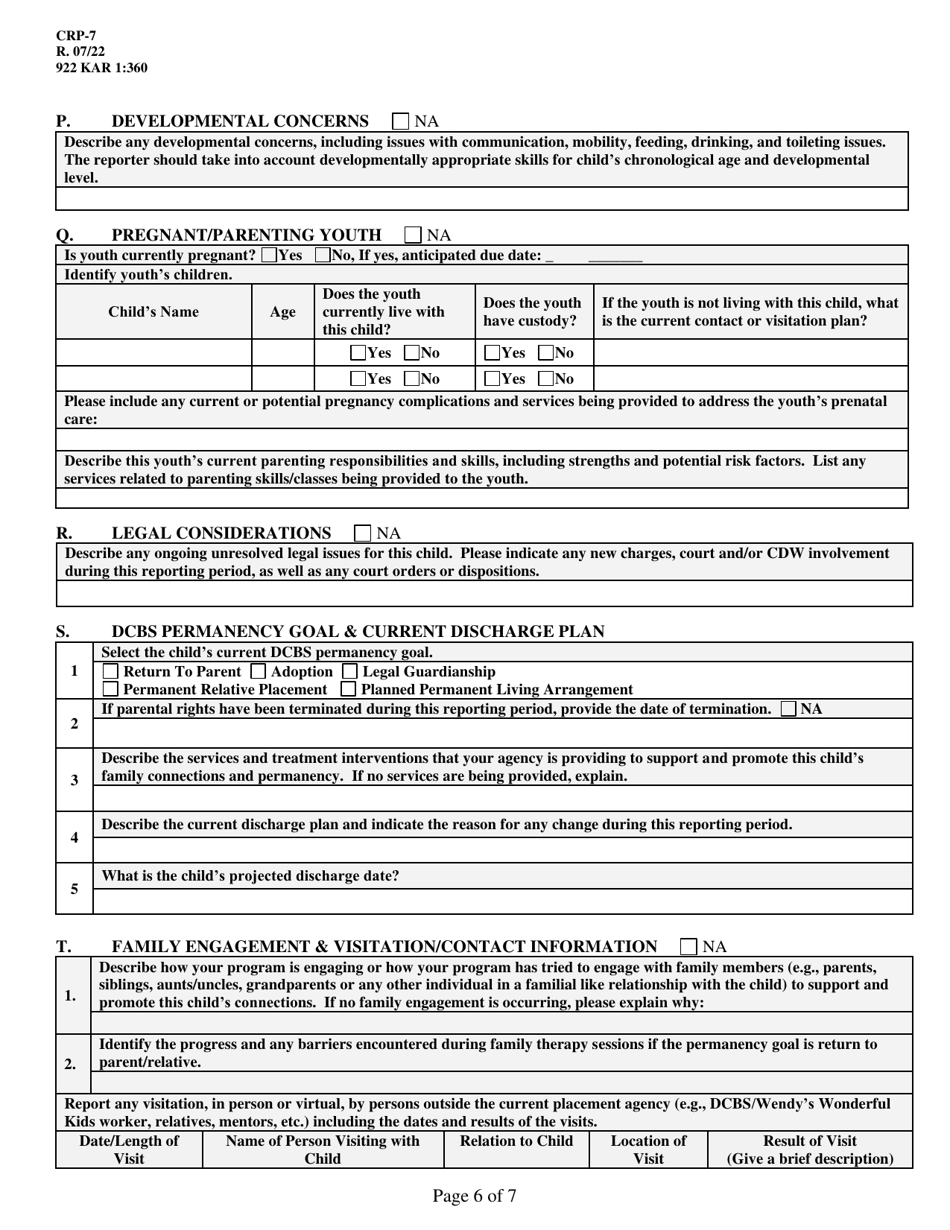 Form CRP-7 Application for Level of Care Payment (ALP) - Childrens Review Program (Crp) - Kentucky, Page 6