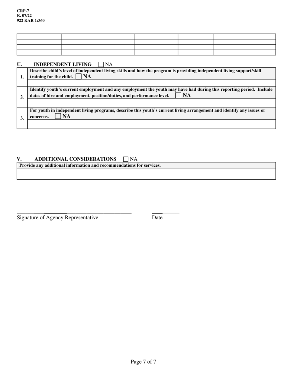 Form CRP-7 Application for Level of Care Payment (ALP) - Childrens Review Program (Crp) - Kentucky, Page 7