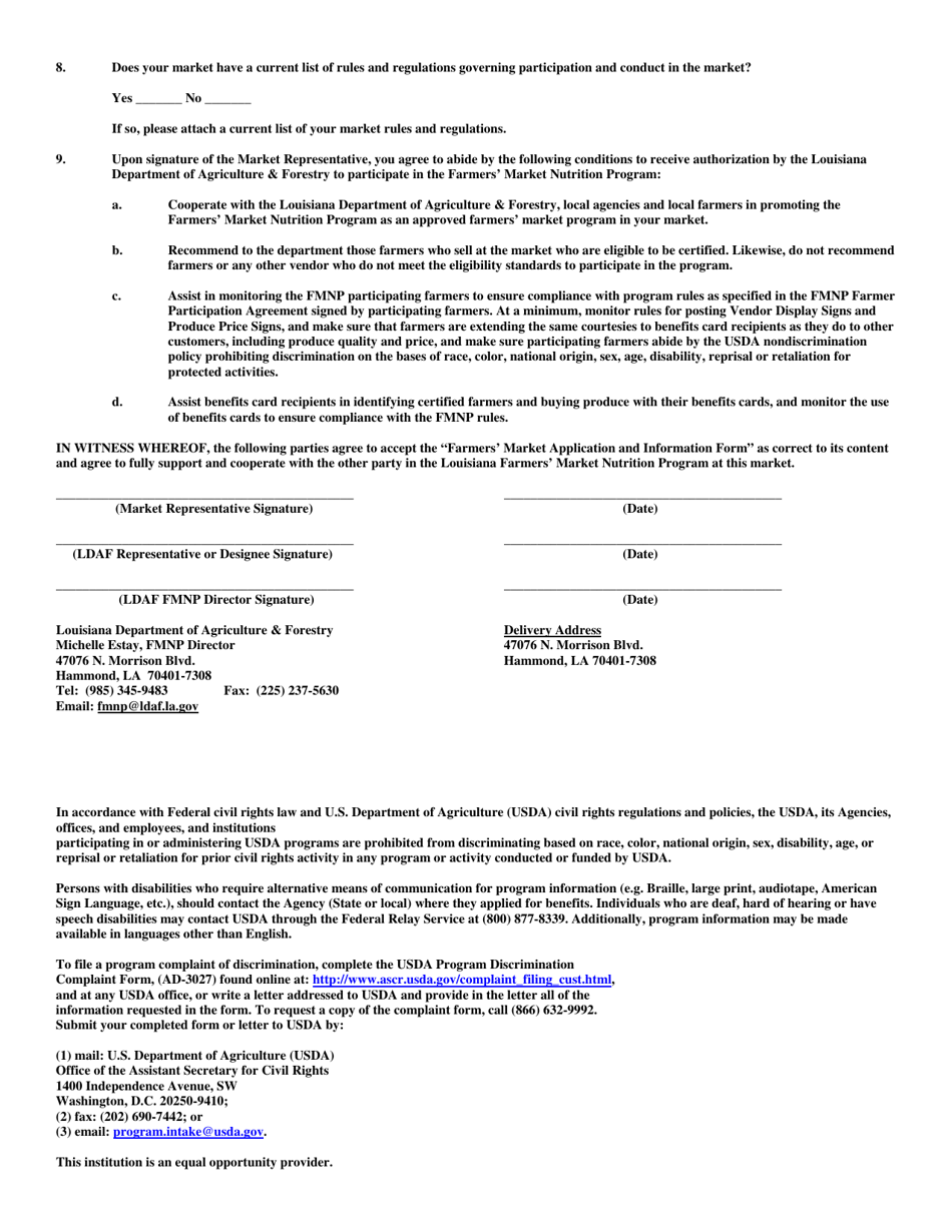 Farmers Market Application and Information Form - Louisiana Farmers Market Nutrition Program - Louisiana, Page 2