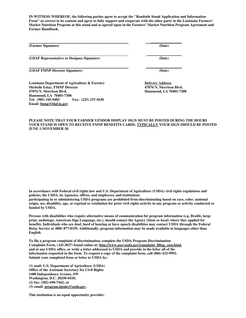 2022 Louisiana Roadside Stand Application and Information Form ...