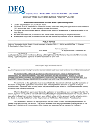 Montana Trade Waste Open Burning Permit Application - Montana, Page 2