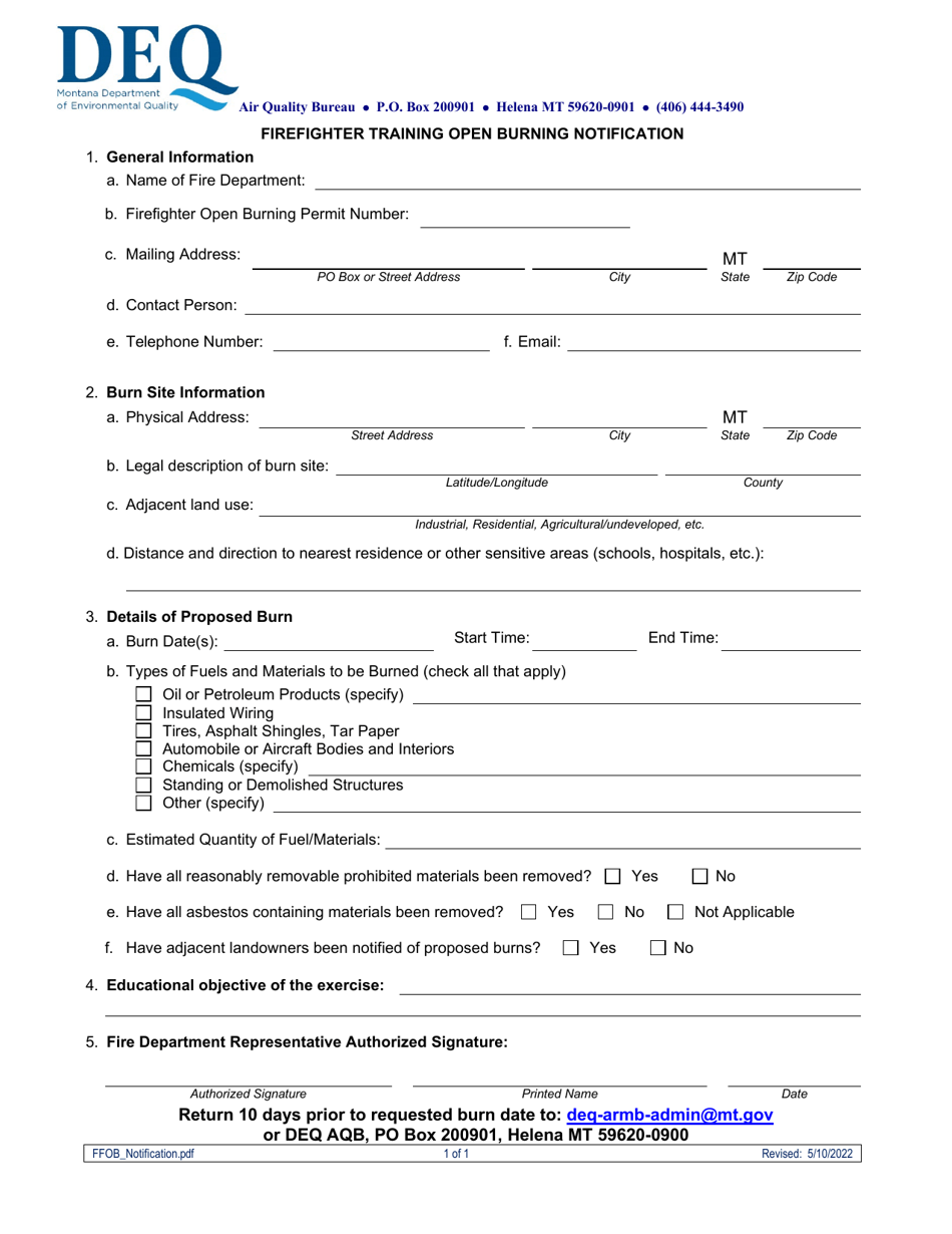 Montana Firefighter Training Open Burning Permit Application - Montana, Page 4