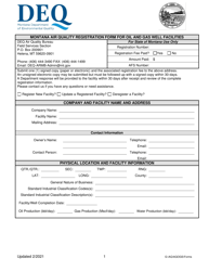 Document preview: Montana Air Quality Registration Form for Oil and Gas Well Facilities - Montana