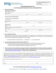 Document preview: Air Quality Registration Form for Crushing and Screening, Concrete, and Asphalt Plants - Montana