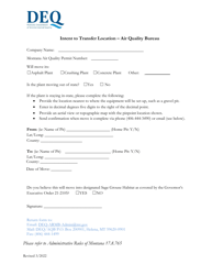 Document preview: Intent to Transfer Location - Air Quality Bureau - Montana