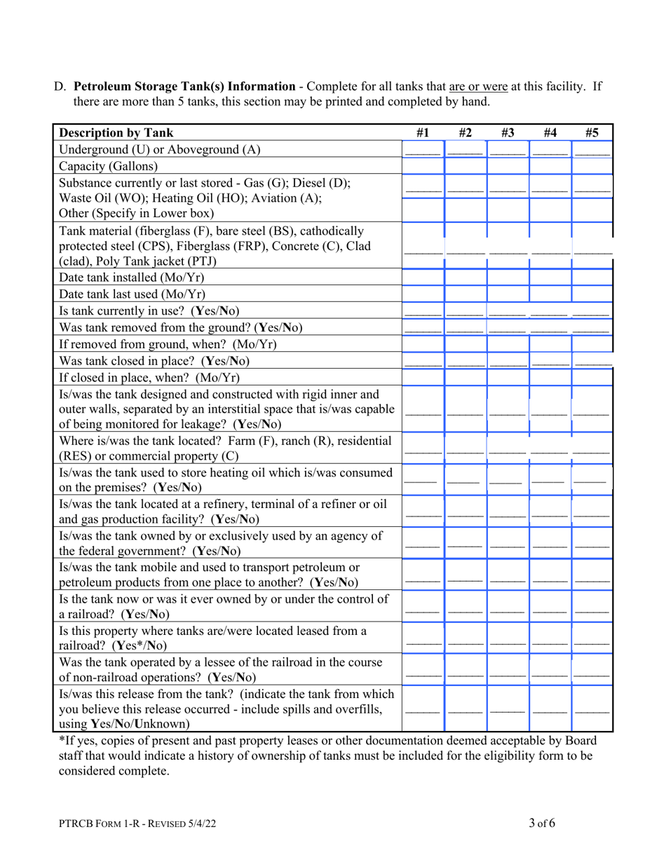PTRCB Form 1-R Application for Petroleum Release Eligibility - Montana, Page 3