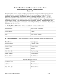 Document preview: PTRCB Form 1-R Application for Petroleum Release Eligibility - Montana