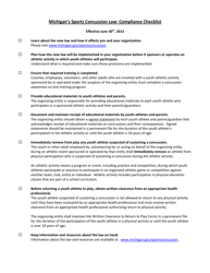 Document preview: Michigan's Sports Concussion Law: Compliance Checklist - Michigan