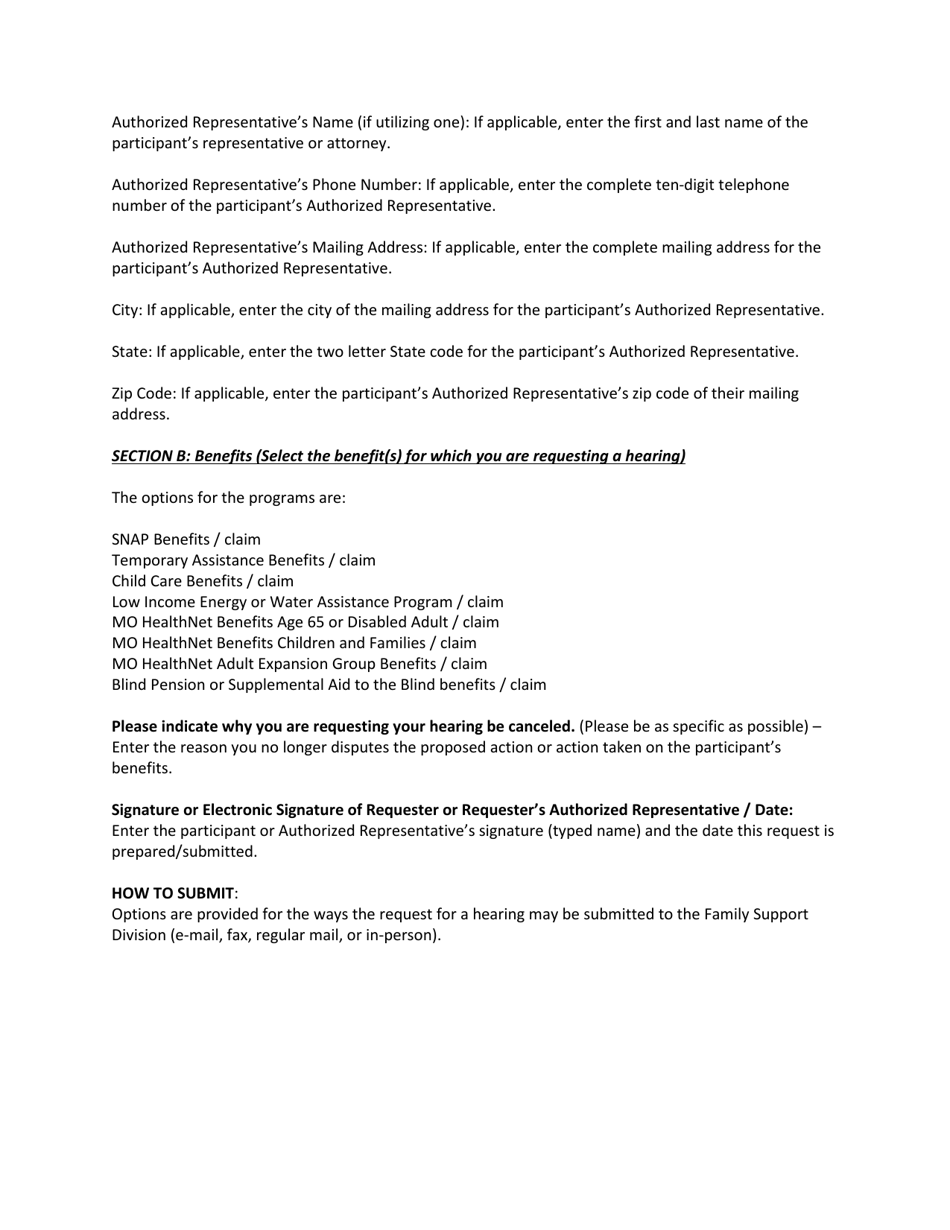 Instructions for Form IM-86 Cancel Hearing Request - Missouri, Page 2