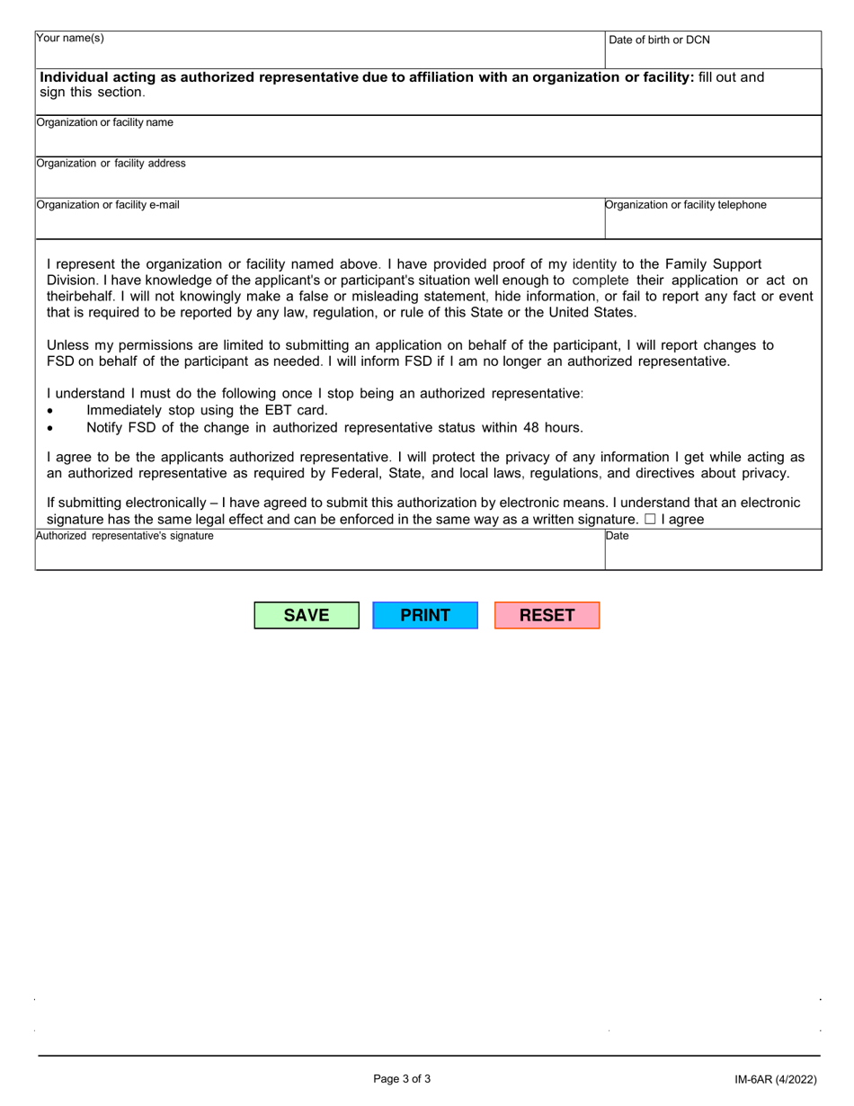 Form IM-6AR Appointing an Authorized Representative - Missouri, Page 3