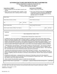 Document preview: Form MSA-0838 Authorization to Disclose Protected Health Information - Michigan