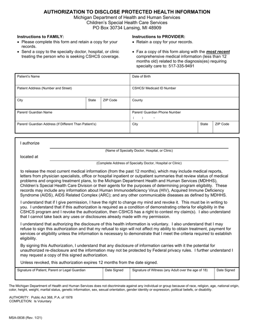 Form MSA-0838  Printable Pdf