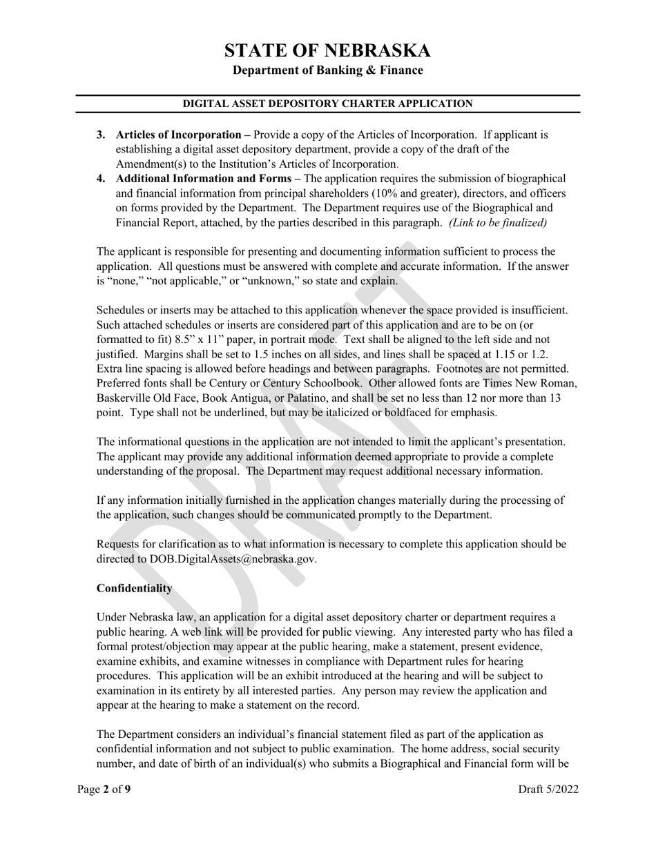 Digital Asset Depository Charter Application - Draft - Nebraska, Page 2