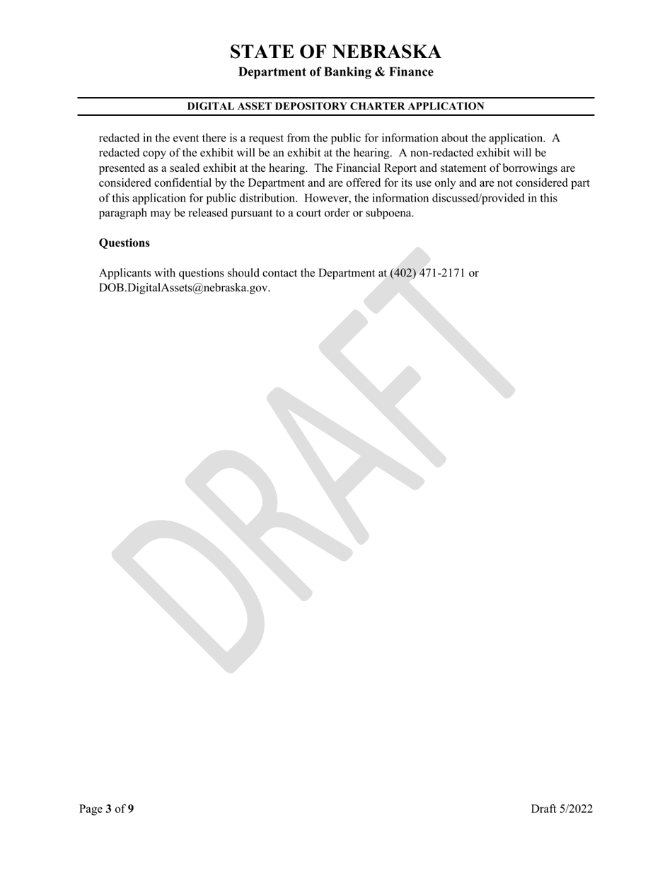 Digital Asset Depository Charter Application - Draft - Nebraska, Page 3
