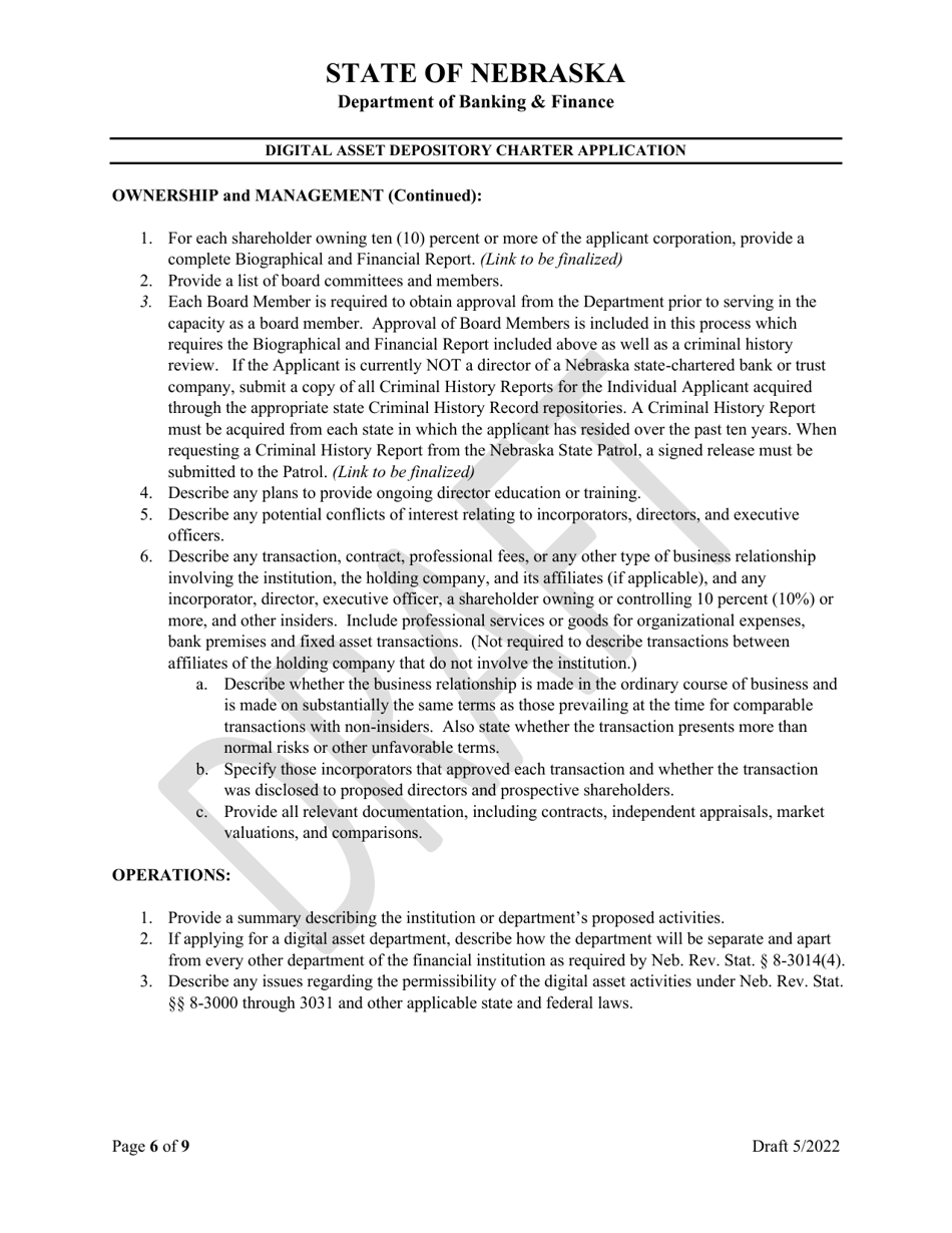 Digital Asset Depository Charter Application - Draft - Nebraska, Page 6