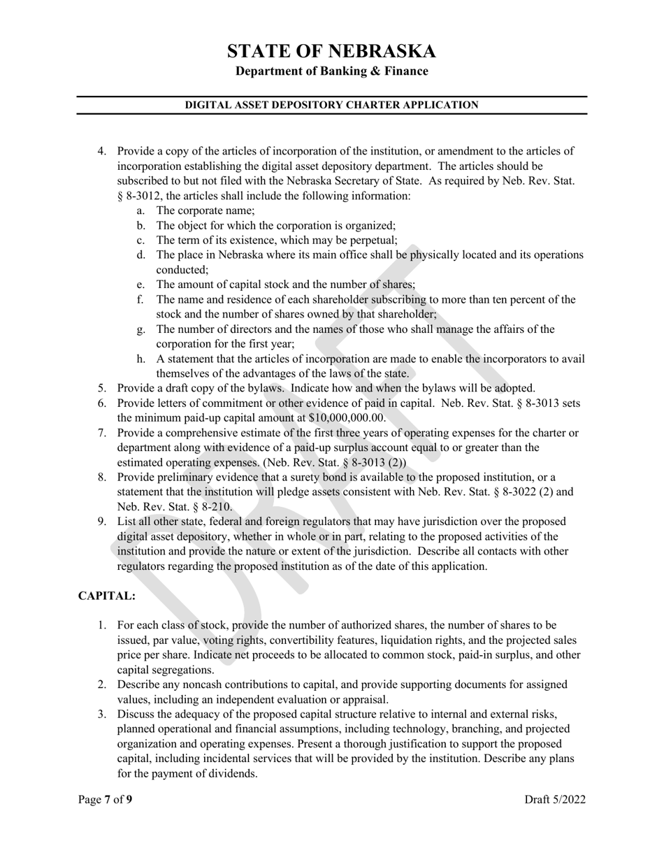 Digital Asset Depository Charter Application - Draft - Nebraska, Page 7