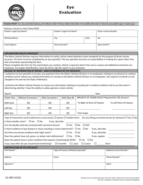 Form 22-1801  Printable Pdf