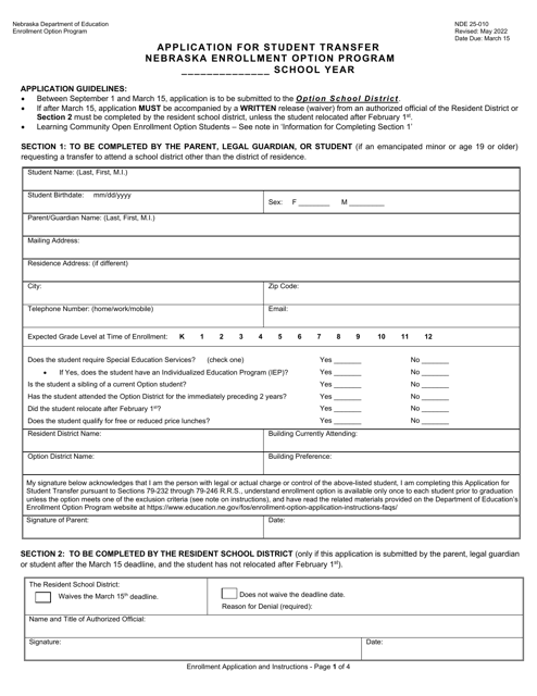 Form NDE25-010  Printable Pdf