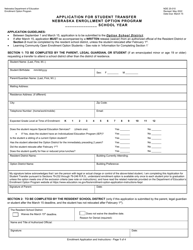 Form NDE25-010 Application for Student Transfer - Nebraska Enrollment Option Program - Nebraska