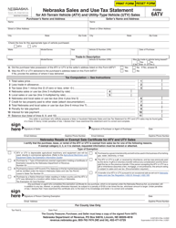 Document preview: Form 6ATV Nebraska Sales and Use Tax Statement for All-terrain Vehicle (Atv) and Utility-type Vehicle (Utv) Sales - Nebraska