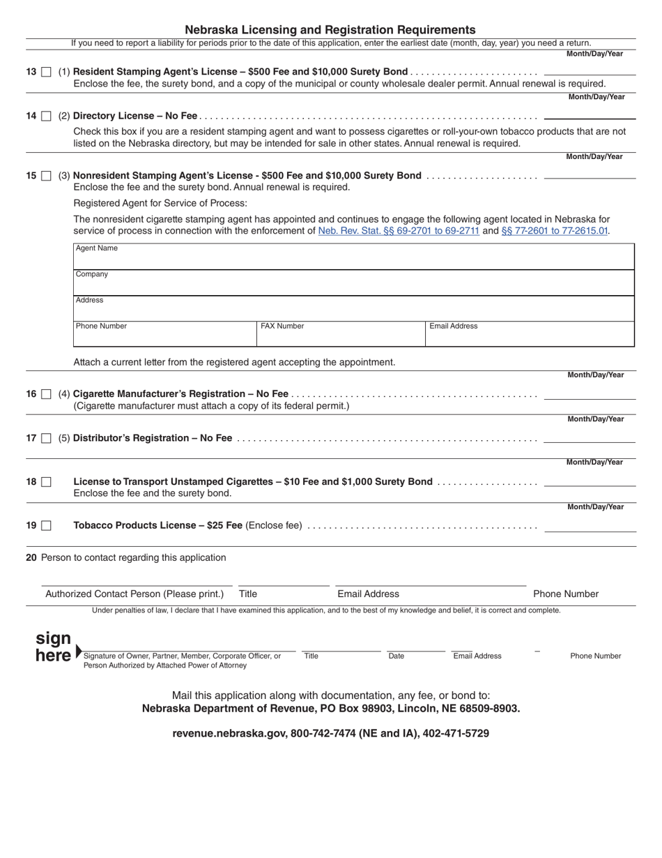 Form 20CT Nebraska Cigarette and Tobacco Products License and Registration Application - Nebraska, Page 2