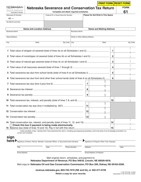 Form 61 Nebraska Severance and Conservation Tax Return - Nebraska
