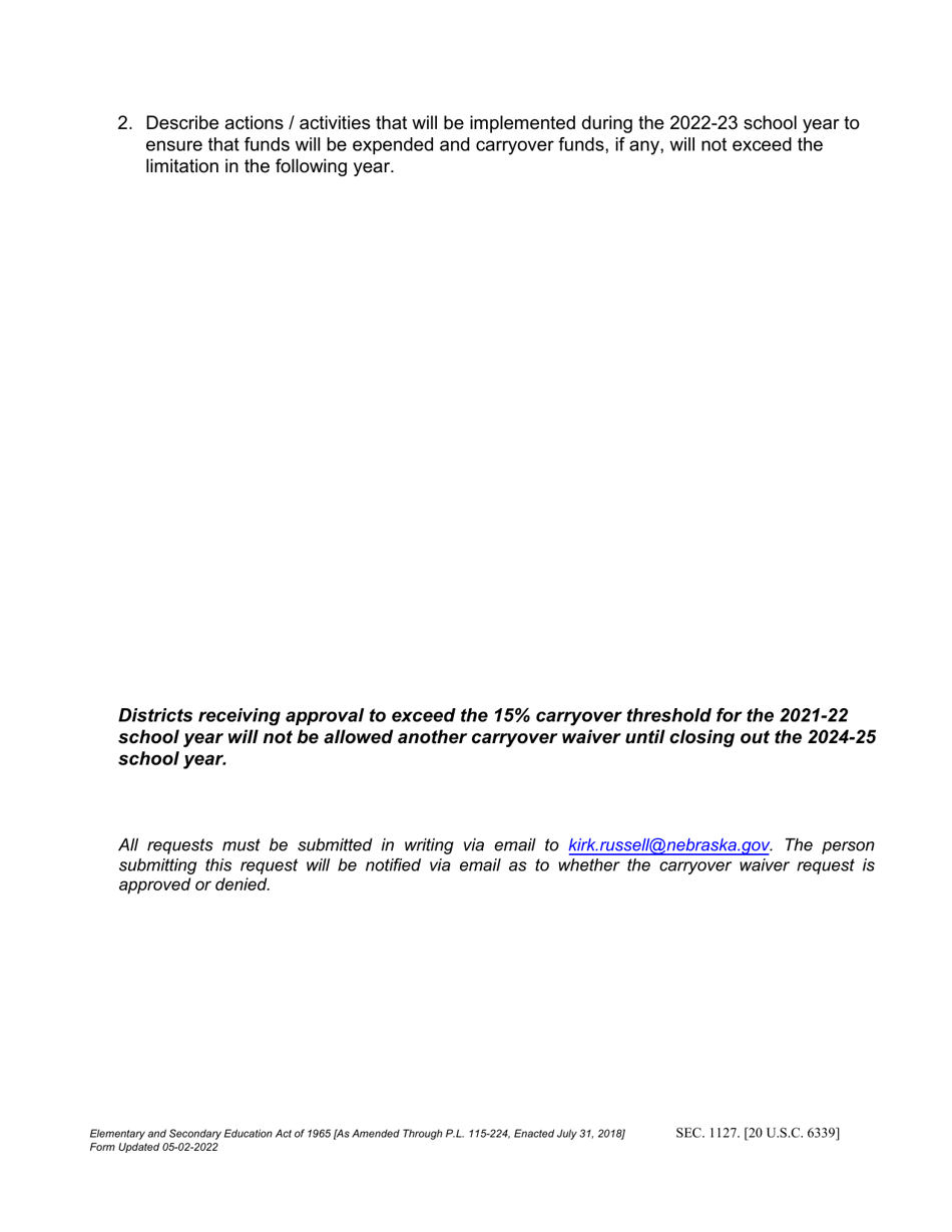 NDE Form 04-060 Waiver Request to Exceed Carryover Limitations - Nebraska, Page 2