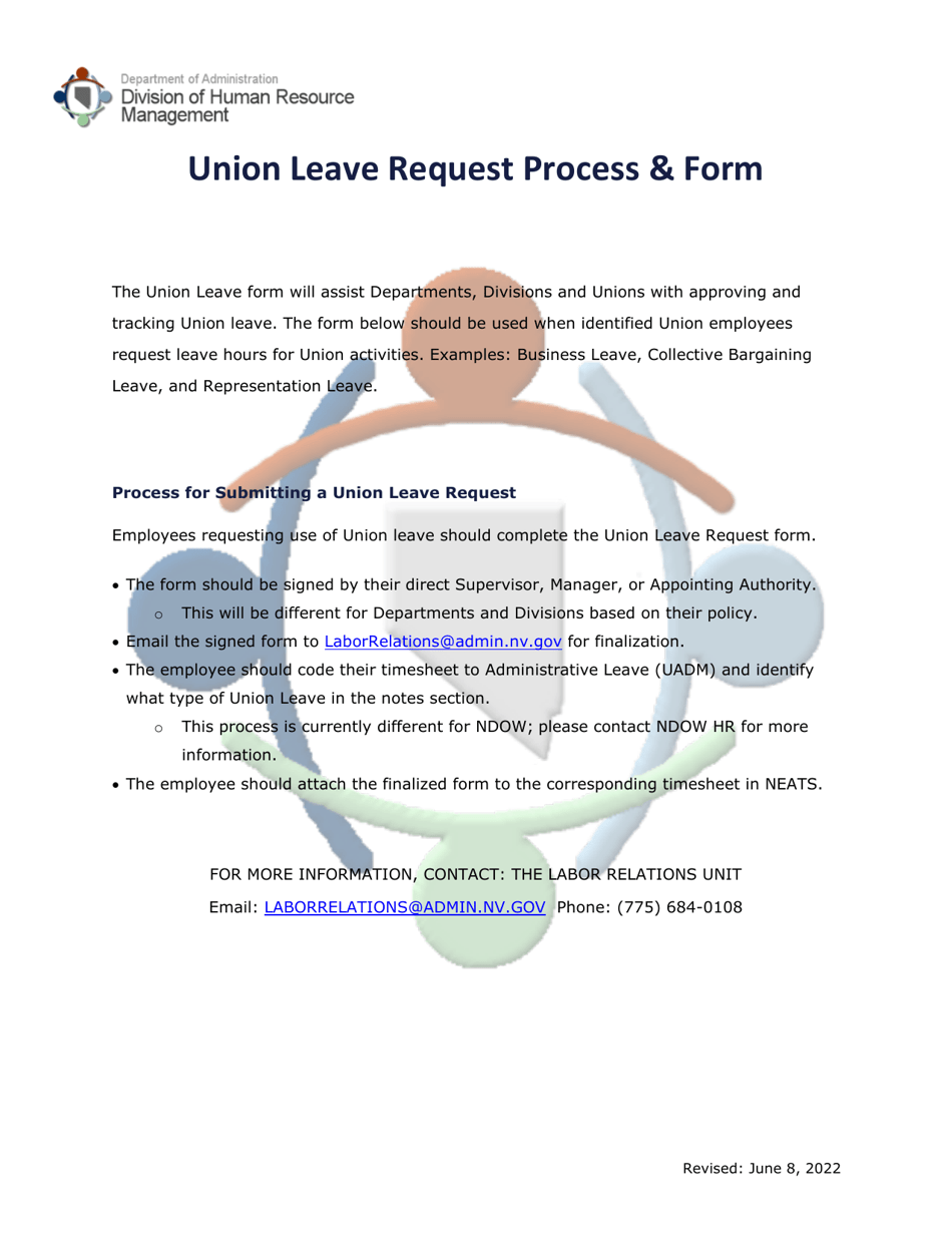 Union Leave Request Form - Nevada, Page 1