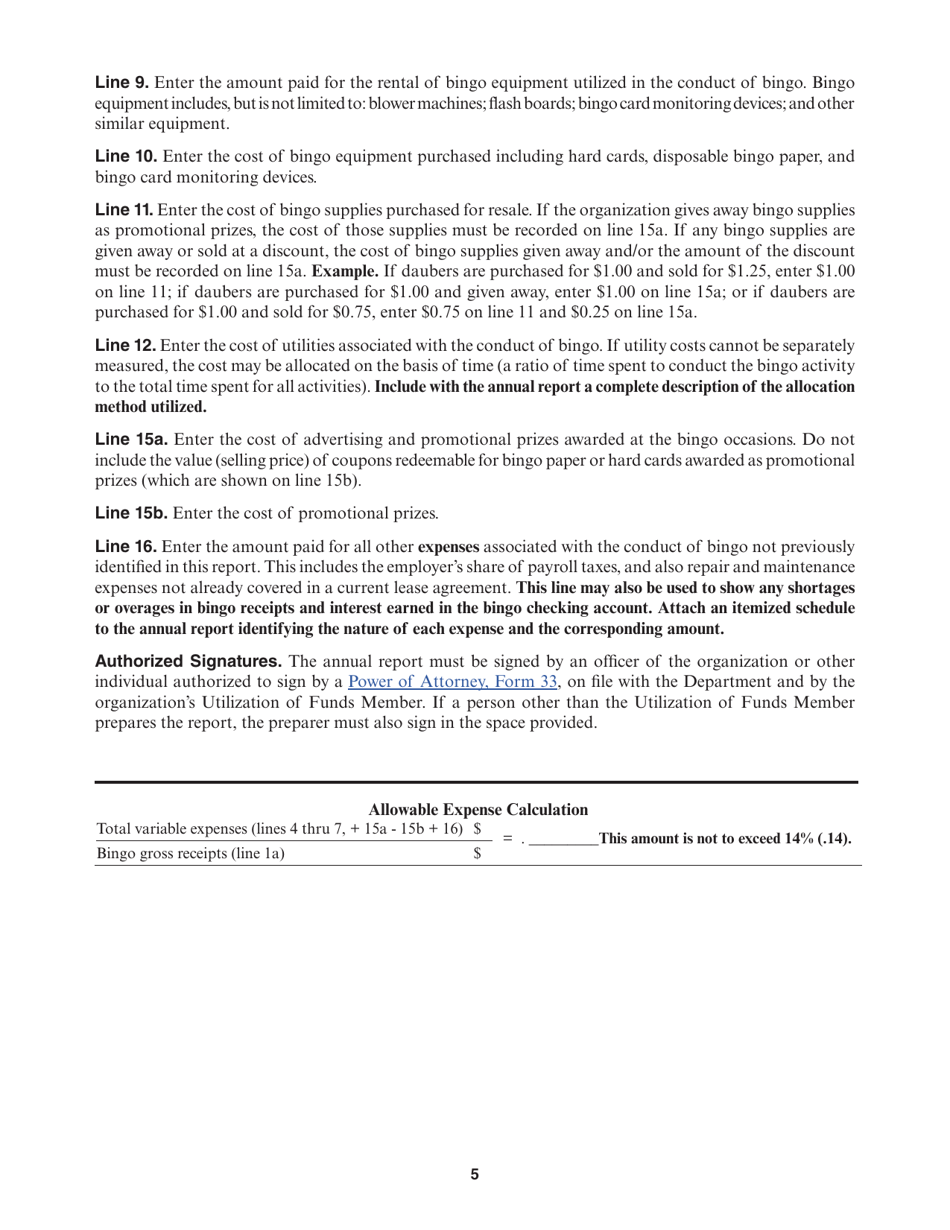 Form 35 Nebraska Class I Bingo Annual Report - Nebraska, Page 5