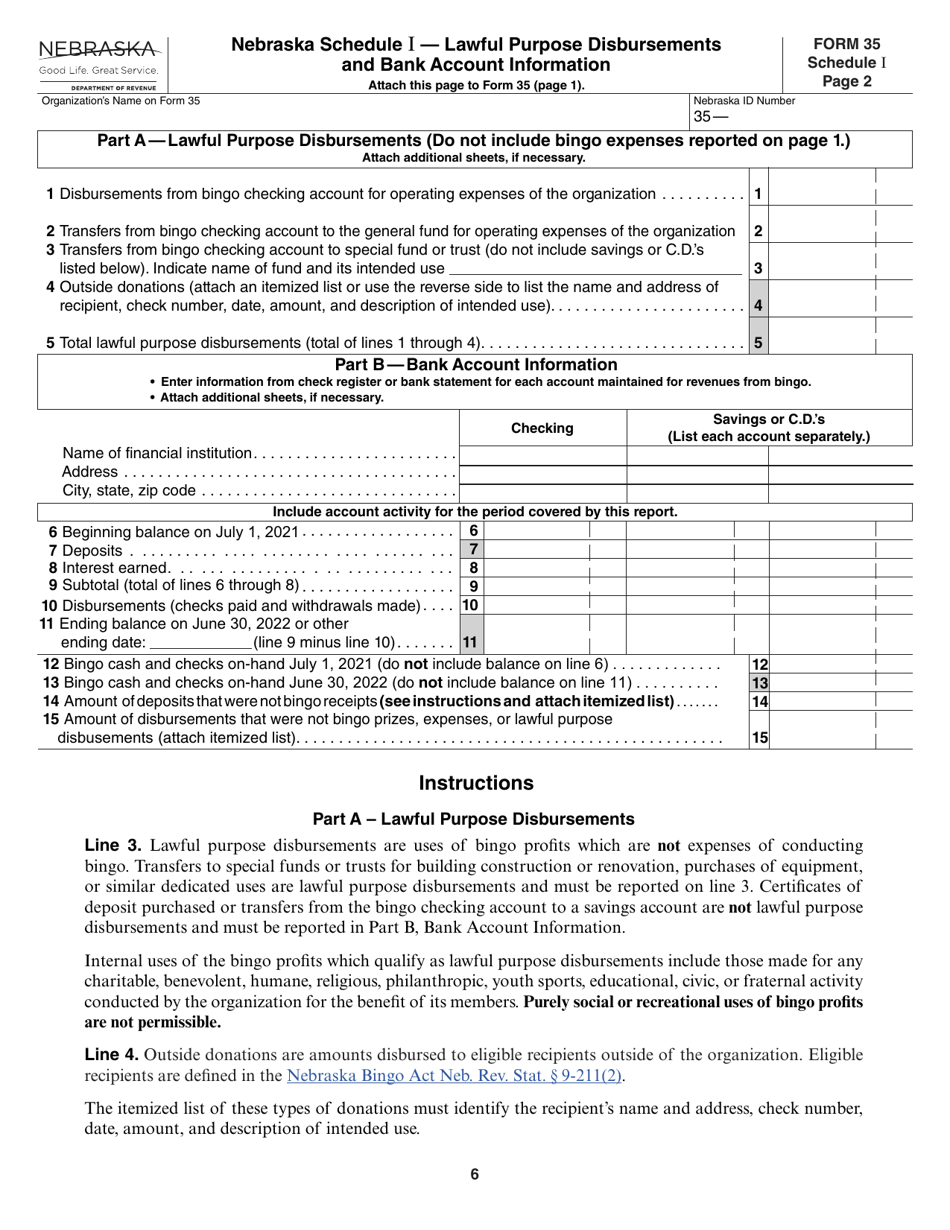 Form 35 Nebraska Class I Bingo Annual Report - Nebraska, Page 6