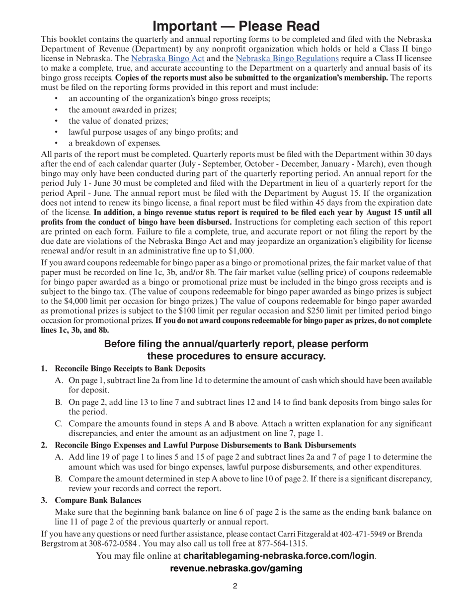 Form 35C Nebraska Class II Bingo Quarterly / Annual Report - Nebraska, Page 2