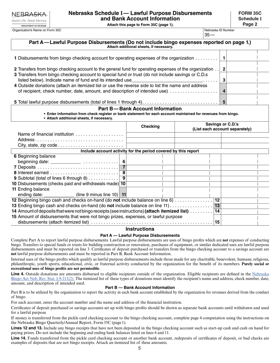 Form 35C Nebraska Class II Bingo Quarterly / Annual Report - Nebraska, Page 5